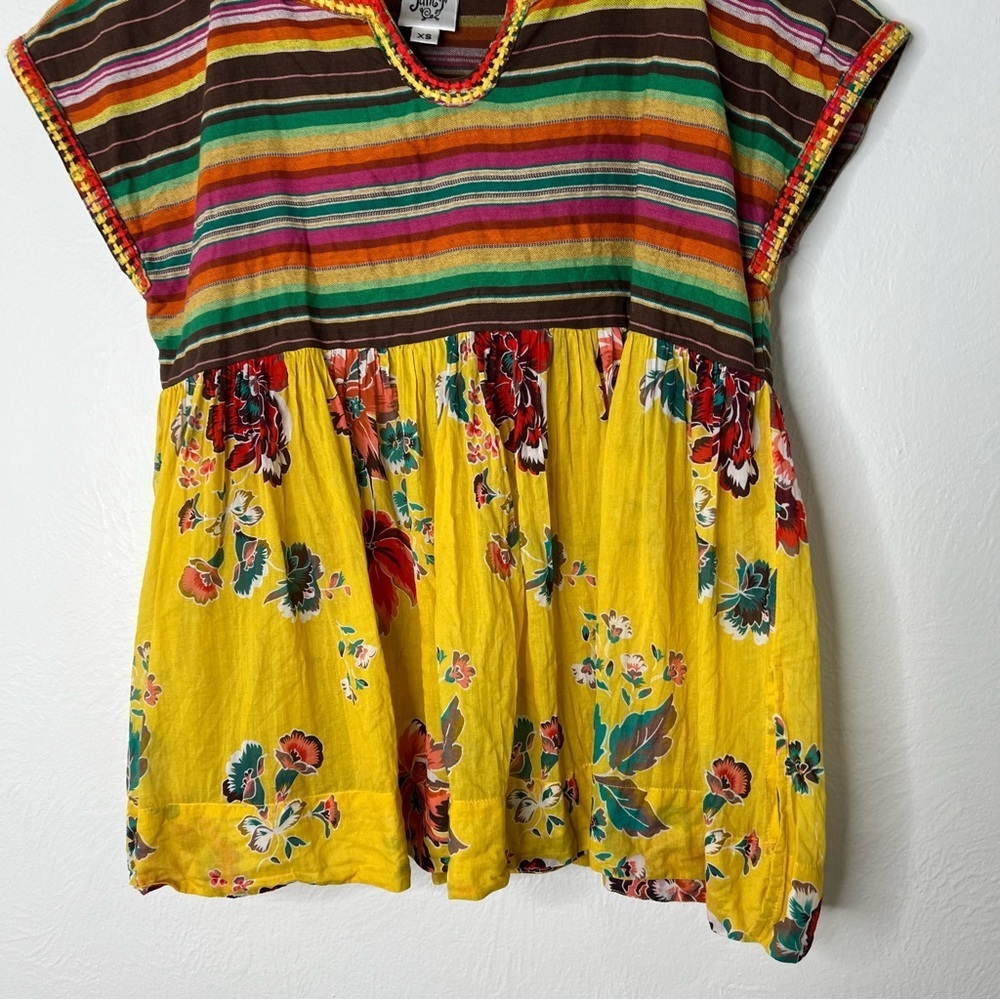 Ivy Jane Boho Tunic Top Striped Floral Print Cotton Peasant Blouse Festival XS - Picture 3 of 12